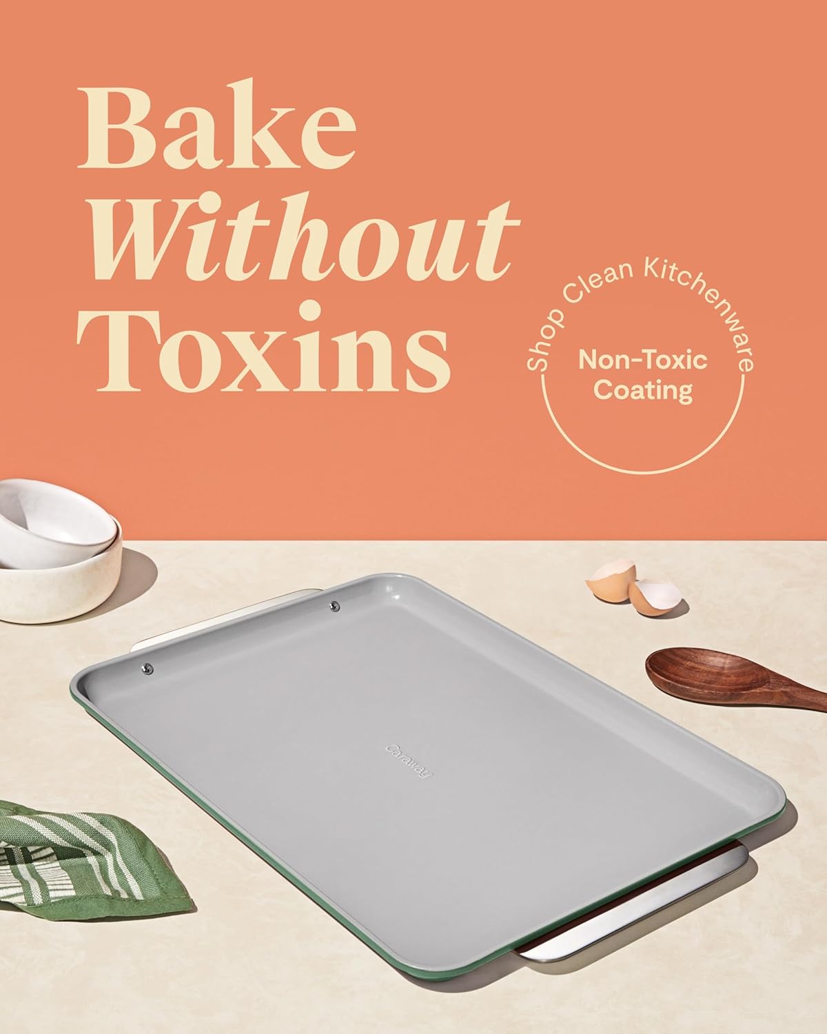 Caraway Non-Stick Ceramic Large Baking Sheet Sheet - Naturally Slick Ceramic Coating - Non-Toxic, PTFE & PFOA Free - Perfect for Baking, Roasting, and More - Large (18" x 13") - Sage