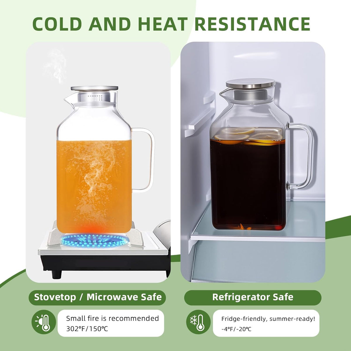 Glass Pitcher, 3.6L/122 oz Glass Water Pitcher with Lid and Spout, Heat/Cold Resistant Borosilicate Glass Water Carafe for Coffee, Juice and Homemade Beverage (TG06)