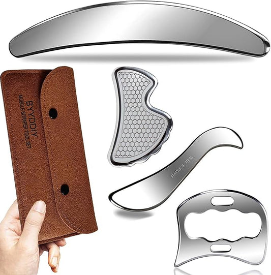 BYYDDIY 4 in 1 Muscle Scraper Tool Kit,Scraping Massage Tools for Physical Therapy,Derma Edge Massage Tool & GuaSha Massage Scraper Tool