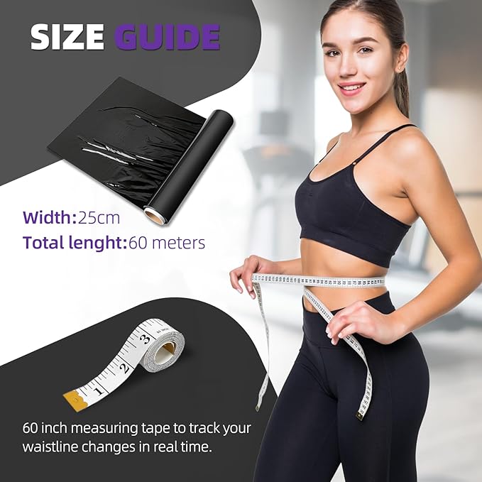 60 Meters Black Osmotic Plastic Body Wrap, Workout & Sweat Enhancer Stomach Film Body Applicator Power Wrap (4 Rolls)