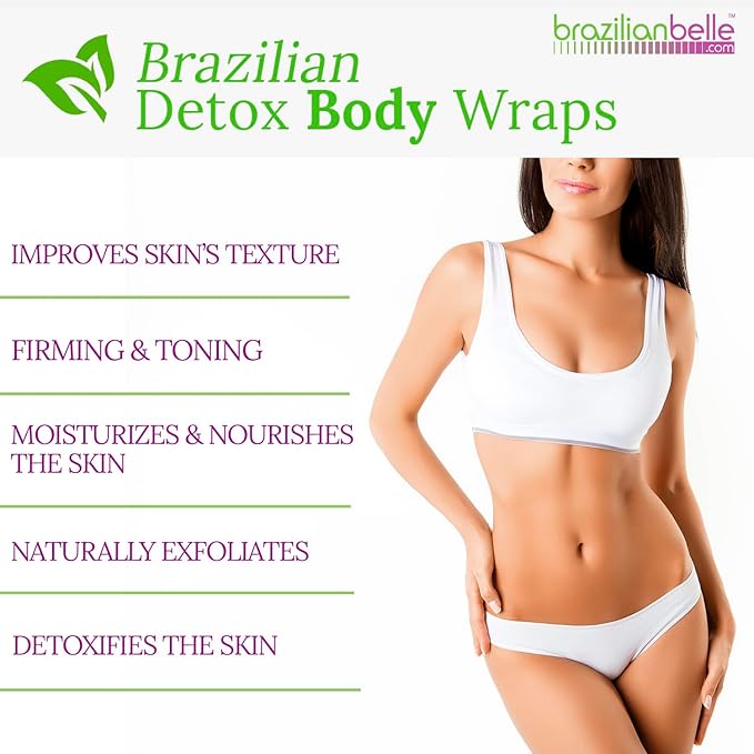 Brazilian Belle Detox Clay Body Wraps for Body Firming & Skin Tightening – Anti-Cellulite Stomach Wraps with Bentonite Clay & Aloe Vera – Complete Firming Cream Skincare Kit with up to 12 Applications