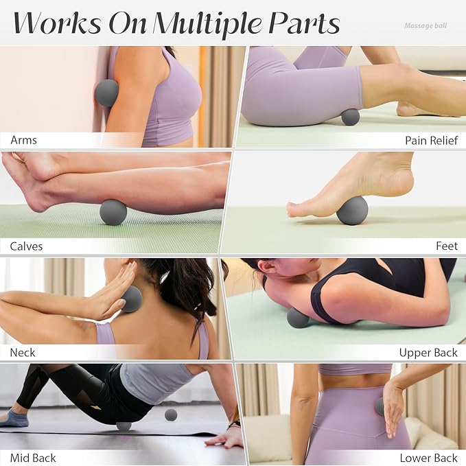 Massage Lacrosse Balls for Myofascial Release,Yoga Deep Tissue Massage,Trigger Point Therapy and Foot Plantar Fasciitis,Muscle Soreness Massager Ball (2 Packs) (Grey)