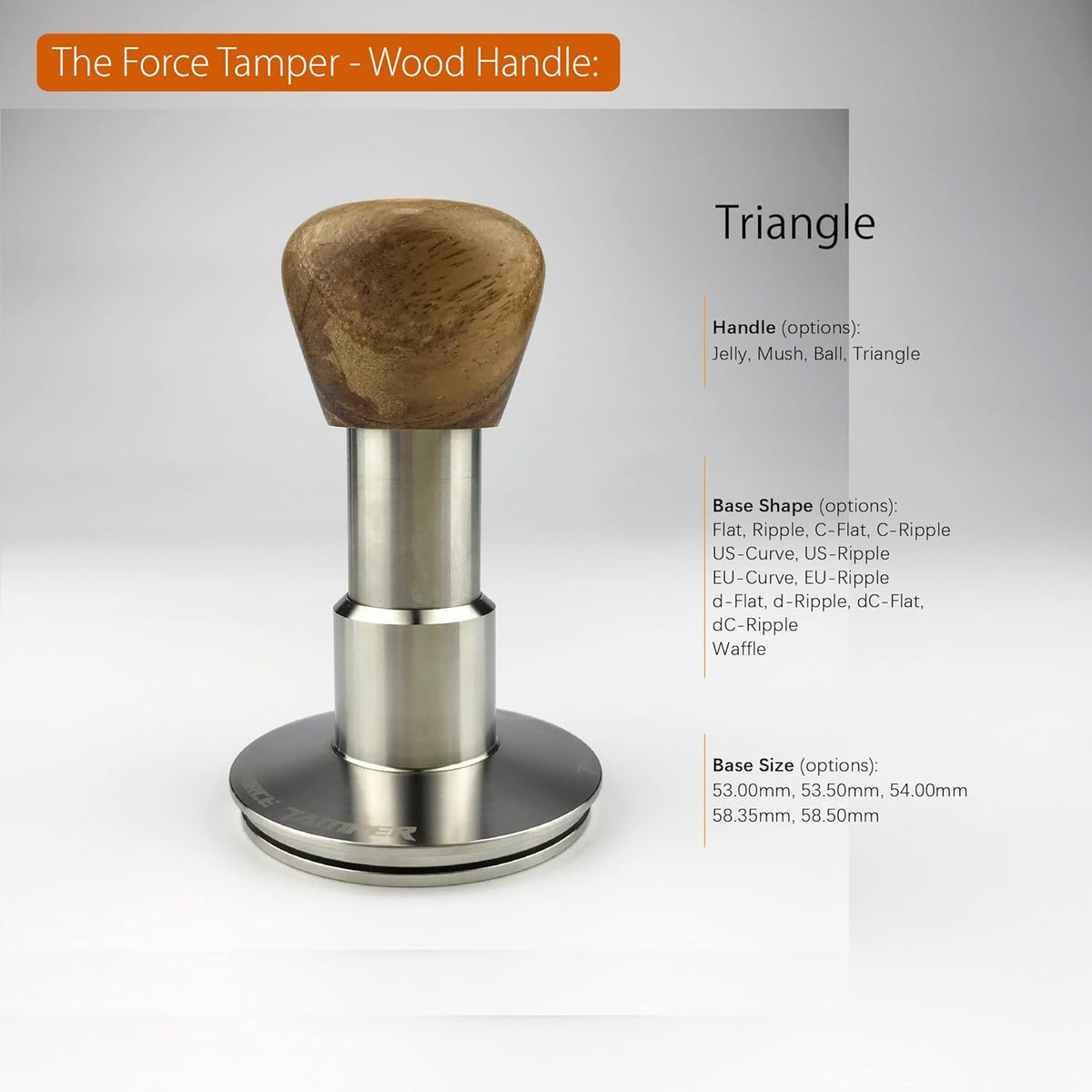 The Force Tamper Automatic Impact Coffee Tamper Standard Set Wood Handle (Triangle, 58.35mm)