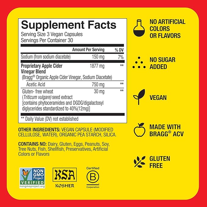 Bragg Renew Apple Cider Vinegar Capsules with Phytoceramides - 90 Capsules - Maintains Healthy Skin and Promotes Hydration