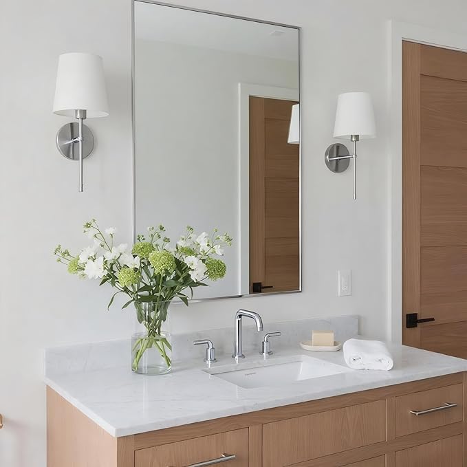 24x36 Inch Nickel Bathroom Mirror for Wall, Aluminum Frame Rectangle Rectangular Vanity Mirror, Modern Large for Bedroom, Living Room, Horizontal or Vertical