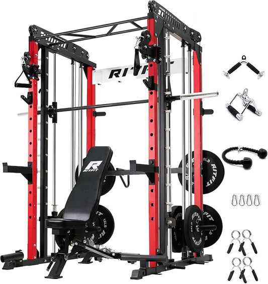 RitFit M1 & M1 Pro Smith Machine with Cable Crossover System, Multi-Function Squat Rack Power Cage for Home Gym, Power Rack and Packages
