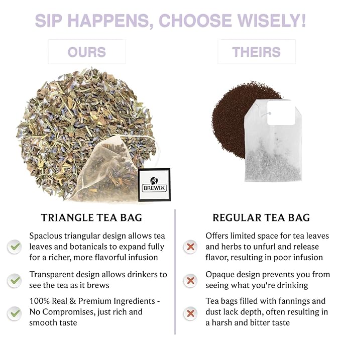 BREWIX, Lavender Mint (25 Pyramid Tea Bags) | Herbal, Caffeine Free, Lavender with Peppermint and Rosemary