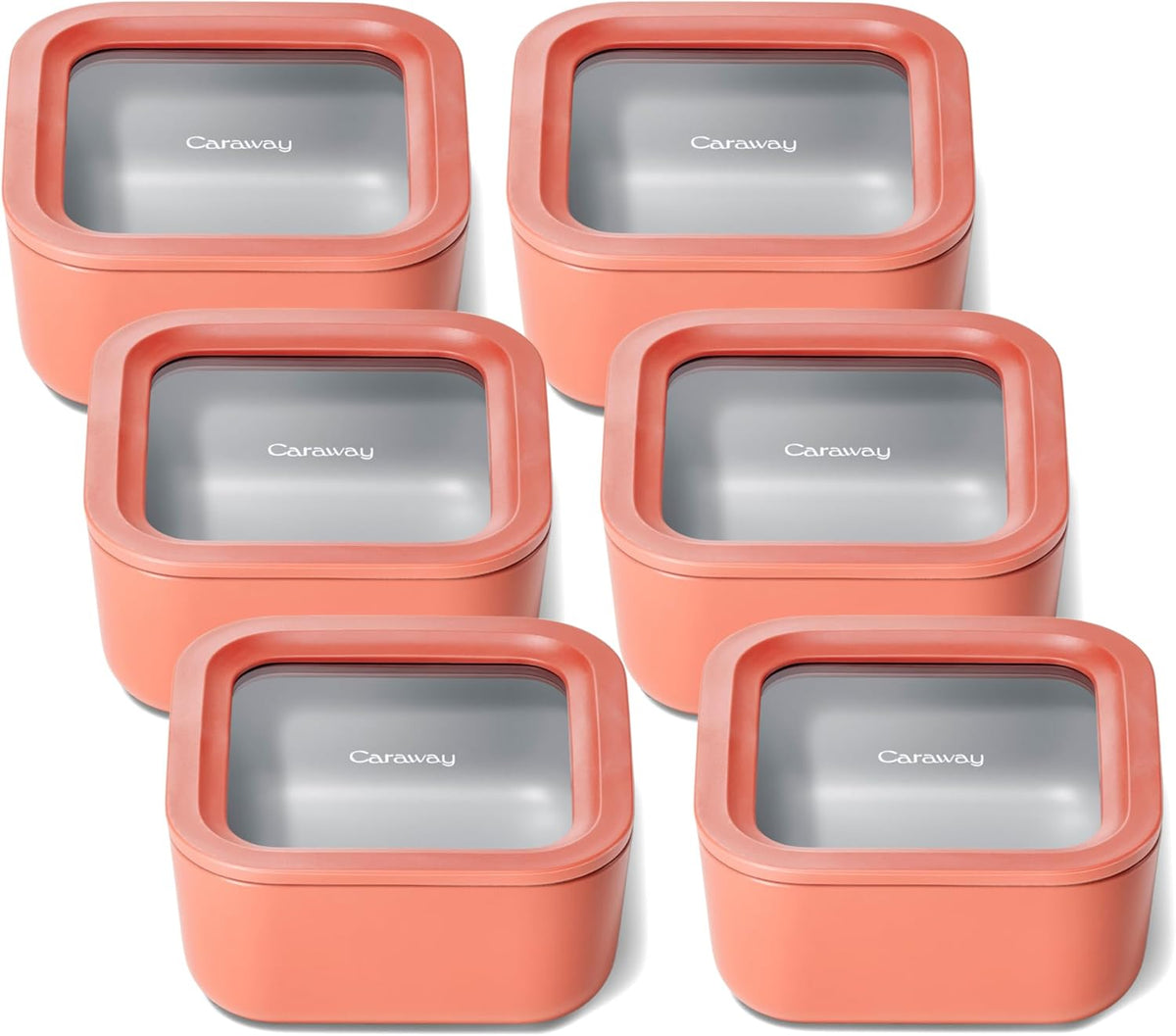 Caraway 6pc Glass Food Storage Set – 4.4 Cup Food Containers (6) - Ceramic Coated - Non Toxic, Non Stick with Lids - Microwave Safe - Perracotta