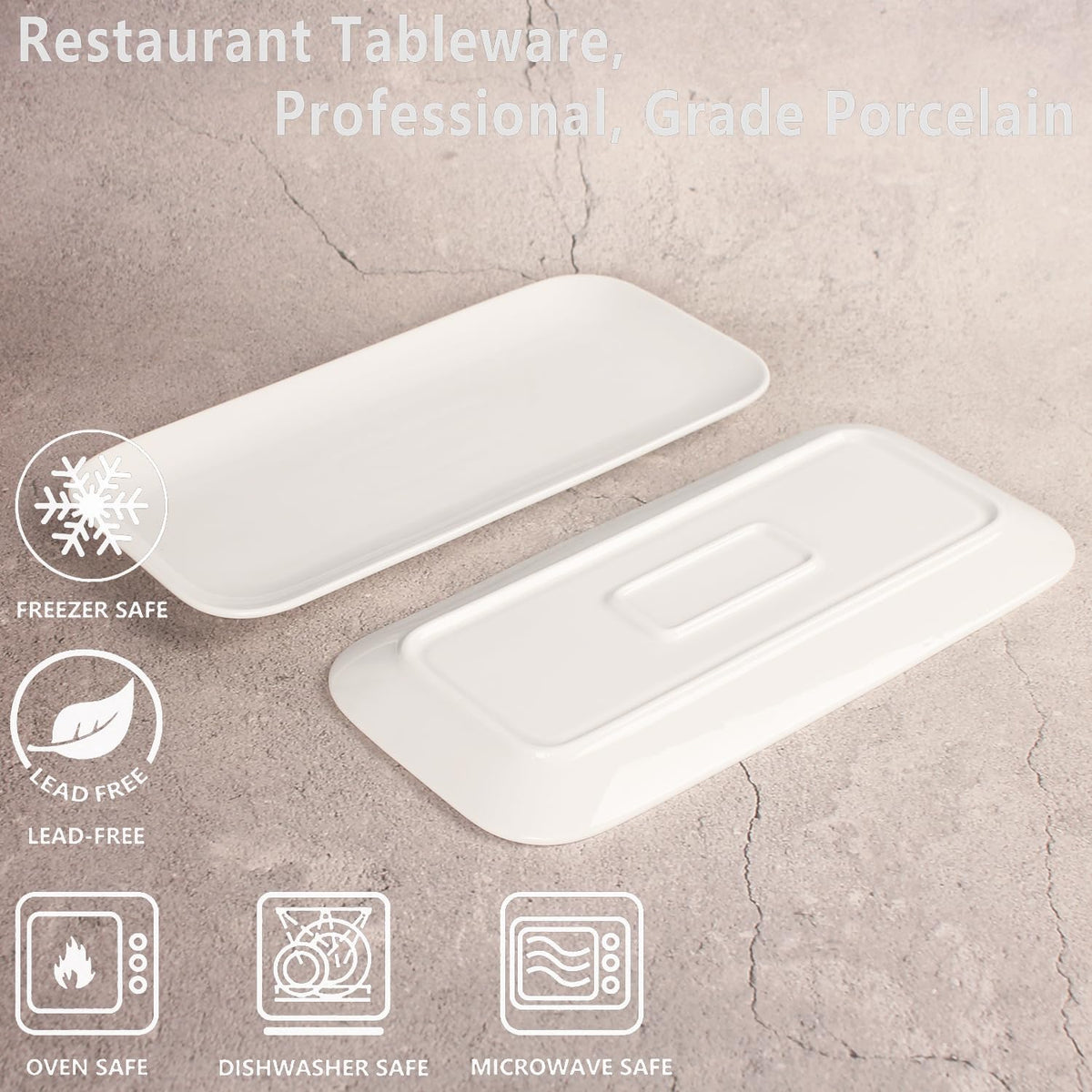 Serving Platters Set of 4, Rectangular Serving Plates, Serving Trays for Entertaining Party, Microwave,Oven,Dishwasher Safe,Kitchen Dinnerware, White 12.4 Inch