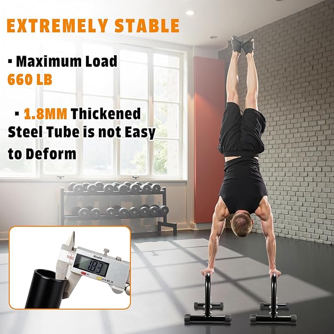 AmazeFan Parallettes Bars, 12'' High Steel Push Up Bar Strength Training For Handstands, Calisthenics Bars & Dip Bars, Calisthenic, Push Up Stands Handle for Floor Workouts Calisthenics Equipment ﻿