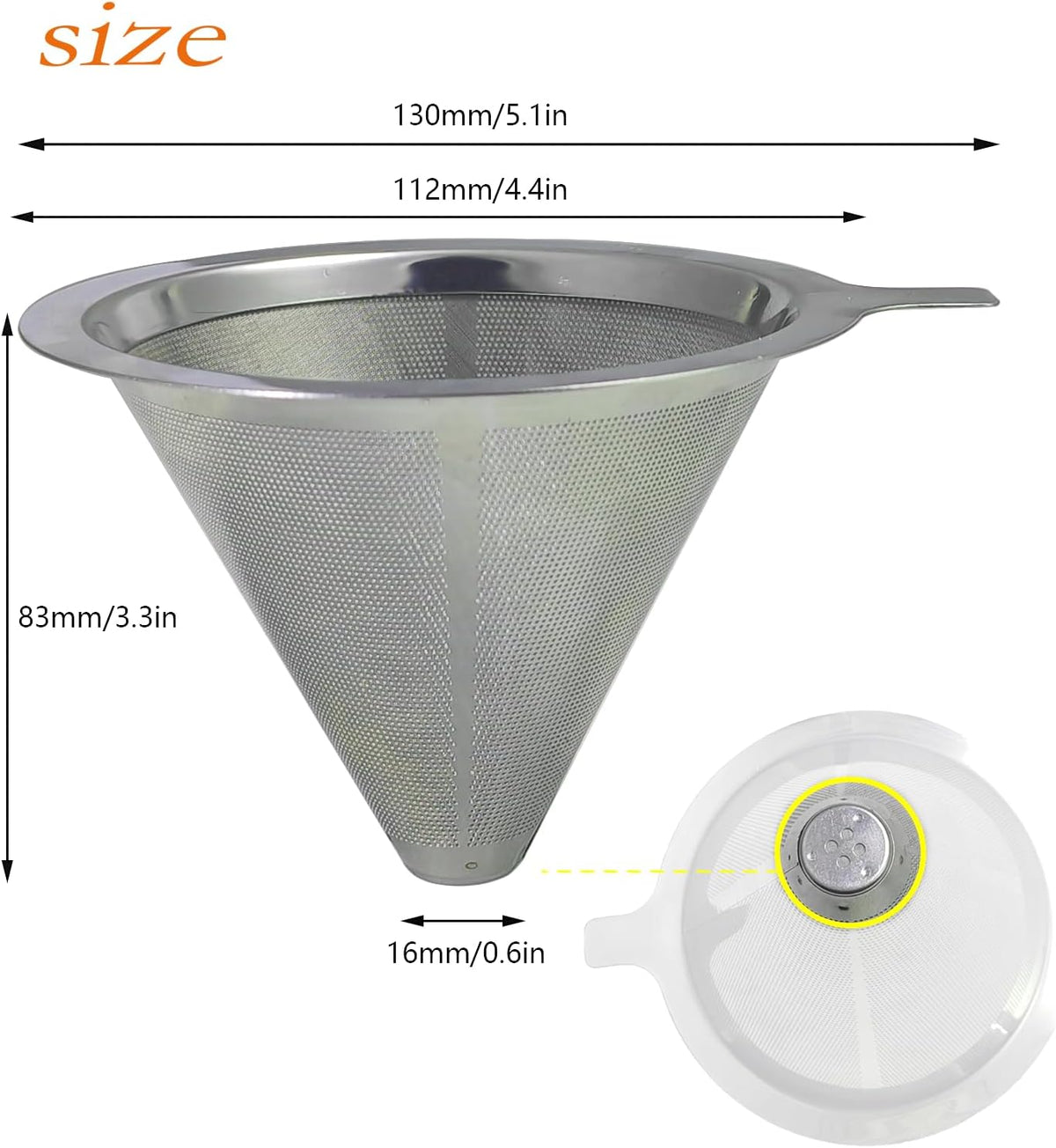 Double Mesh Pour Over Coffee Filter Set - 300+600 Mesh Reusable Stainless Steel Coffee Filter with Detachable Handle, Easy Clean, 2-in-1 for Drip/Cold Brew/Espresso,Fits Most V60/Chemex Brewers