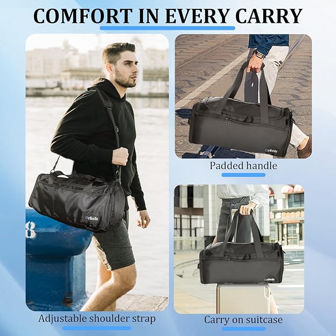 ORKELS Gym Bag with Shoe Compartment, 29L Sports Duffle Bag for Men and Women, Travel Backpack with Wet Pocket, Tear-Resistant Overnight Bag for Fitness, Workout, and Travel