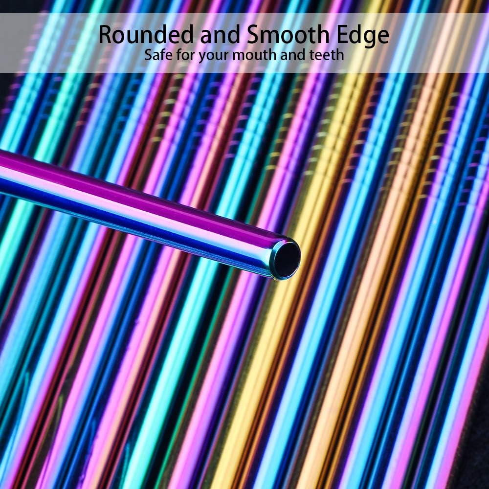 [30 PCS] Value Pack Metallic Reusable Stainless Steel Straws Combinations, Tomorotec Home Metal Straw Sets with Cleaning Brushes, 15 Straight 15 Bent For Tumblers Beverage Drinks Cocktail (Colorful)