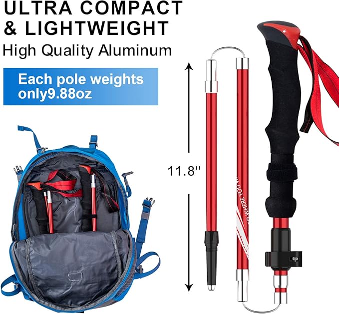 BISINNA Collapsible Trekking Hiking Poles- 2 Pack Folding Aluminum Walking Sticks with Quick Lock System 4 Season Accessories,Telescopic, Adjustable, Lightweight for Men Women
