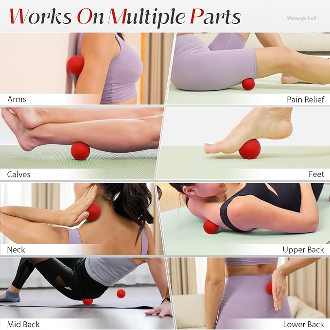 Massage Lacrosse Balls for Myofascial Release,Yoga Deep Tissue Massage,Trigger Point Therapy and Foot Plantar Fasciitis,Muscle Soreness Massager Ball (2 Packs) (Red)
