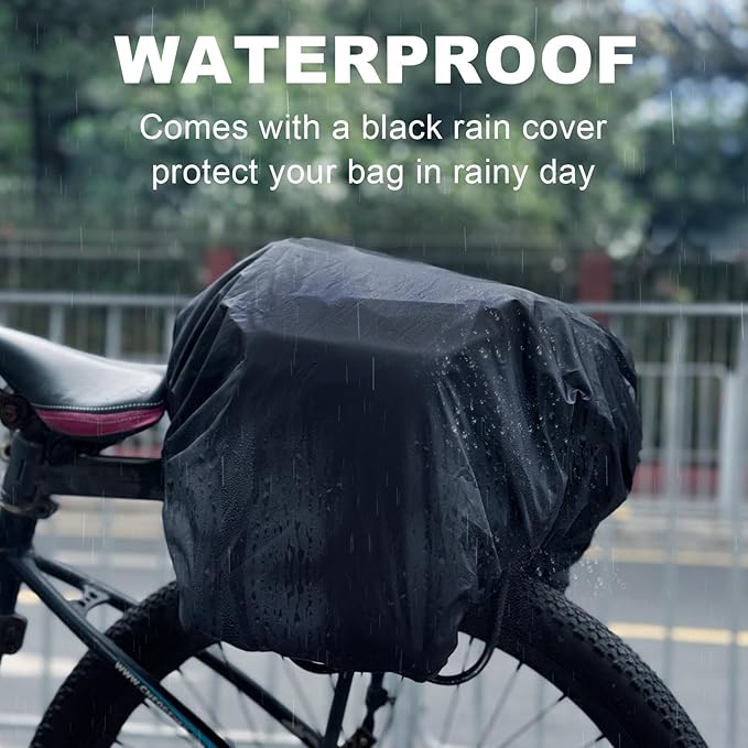 Bike Rear Rack Bag,20L PVC Waterproof Bike Trunk Bag for Road and Mountain Bikes,Multifunctional Bicycle Rear Seat Bag with Rain Cover Bike Saddle Bag for Cycling Trip (Black)