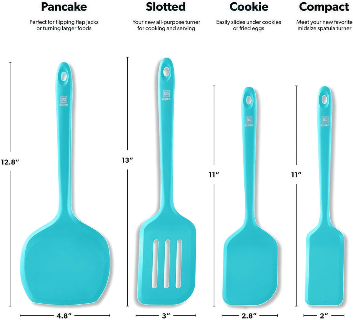 New DI ORO Silicone Turner Spatula Set - Kitchen Spatulas for Nonstick Cookware - Cooking Utensils for Flipping Eggs & Pancakes - 600°F Heat-Resistant BPA Free Turners - Dishwasher Safe (4pc, Teal)