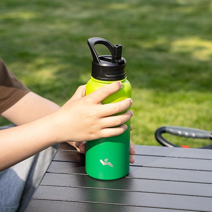 22oz Stainless Steel Bottles with 3 Lids Sport Insulated Water Bottle,Bamboo Grove