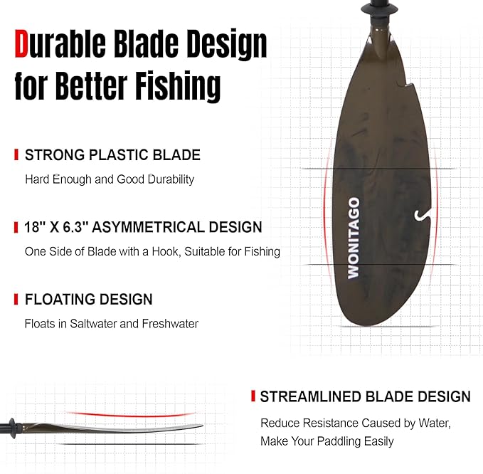 Angler Kayak Paddles Aluminum Paddle with Plastic Blades and Paddle Leash, Floating Adjustable Fishing Kayak Oars, 3 Piece, 230-250cm/90-98 inch