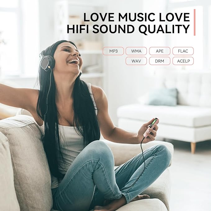 AGPTEK A02 MP3 Player with Bluetooth 5.3, 1.8 inch Screen Portable Music Player with Speaker, FM Radio, Voice Recorder, Supports Expanded Up to 128GB(Rose Gold, 32GB)