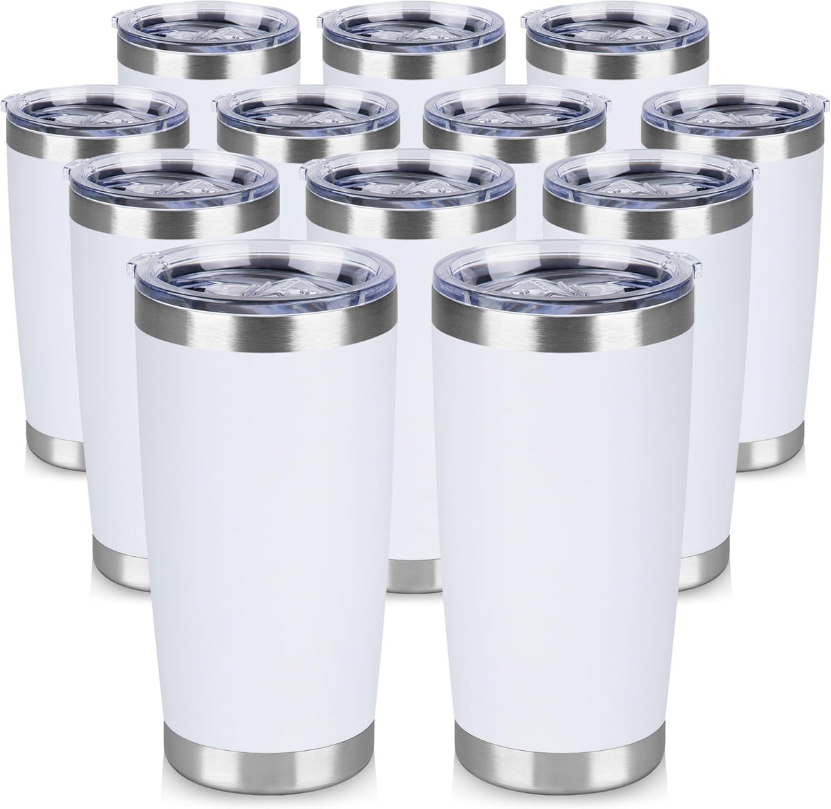 20 oz Tumbler Stainless Steel Tumblers Bulk with Lid Double Wall Insulated Coffee Tumbler Cups for Hot & Cold Drinks Powder Coated Travel Coffee Tumbler Mug Metal (White, 12 pack)
