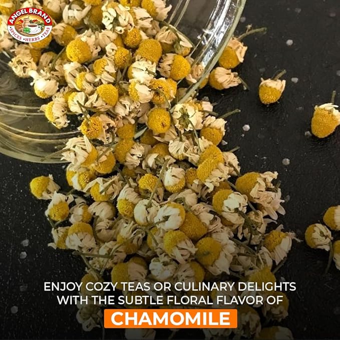 Angel Brand Dried Chamomile Flowers – 0.25 oz Pouch Pack of 3 – Premium Chamomile Flowers for Tea and Herbal Infusions.
