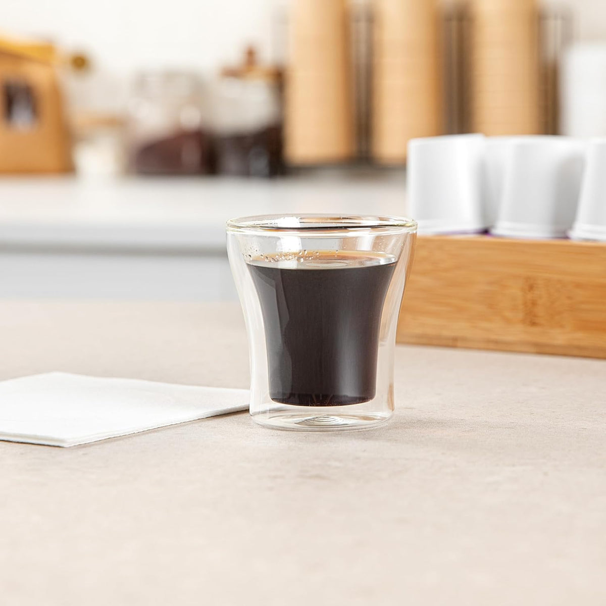 Restaurantware-Forma Professional 3.4 oz Double Wall Shot Glasses, 12 Insulated Espresso Cups - Dishwashable, Reusable, Clear Glass Coffee Cups, Freezable, For Hot Or Cold Beverages