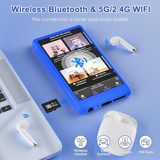 96GB MP3 Player with Bluetooth and WiFi, 4.1" Touch Screen, Silicone Protective case, Octa-core, MP4 Player for Spotify, Pandora, 96GB Storage Up to 1Tb, Android Music Player for Parental Control, FM