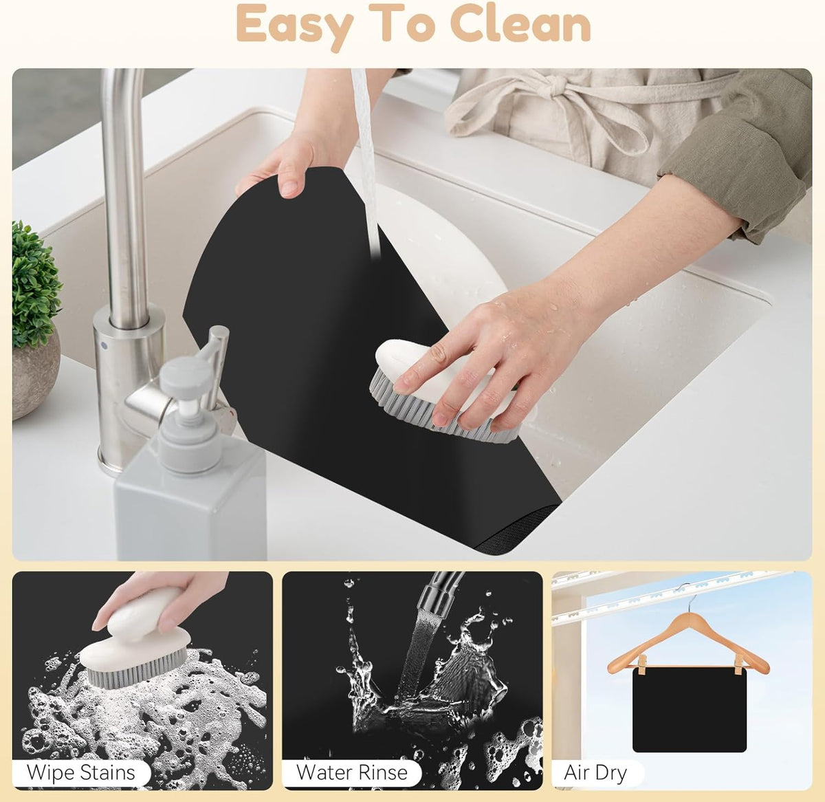 Coffee Mat Hide Stain Rubber (Black, 40cm×50cm), Coffee Bar Accessories Fit Under Espresso Machine CoffeeMaker Coffeepot, Backed Absorbent Dish Drying Mat for Kitchen Counter (Black, 16"x24")
