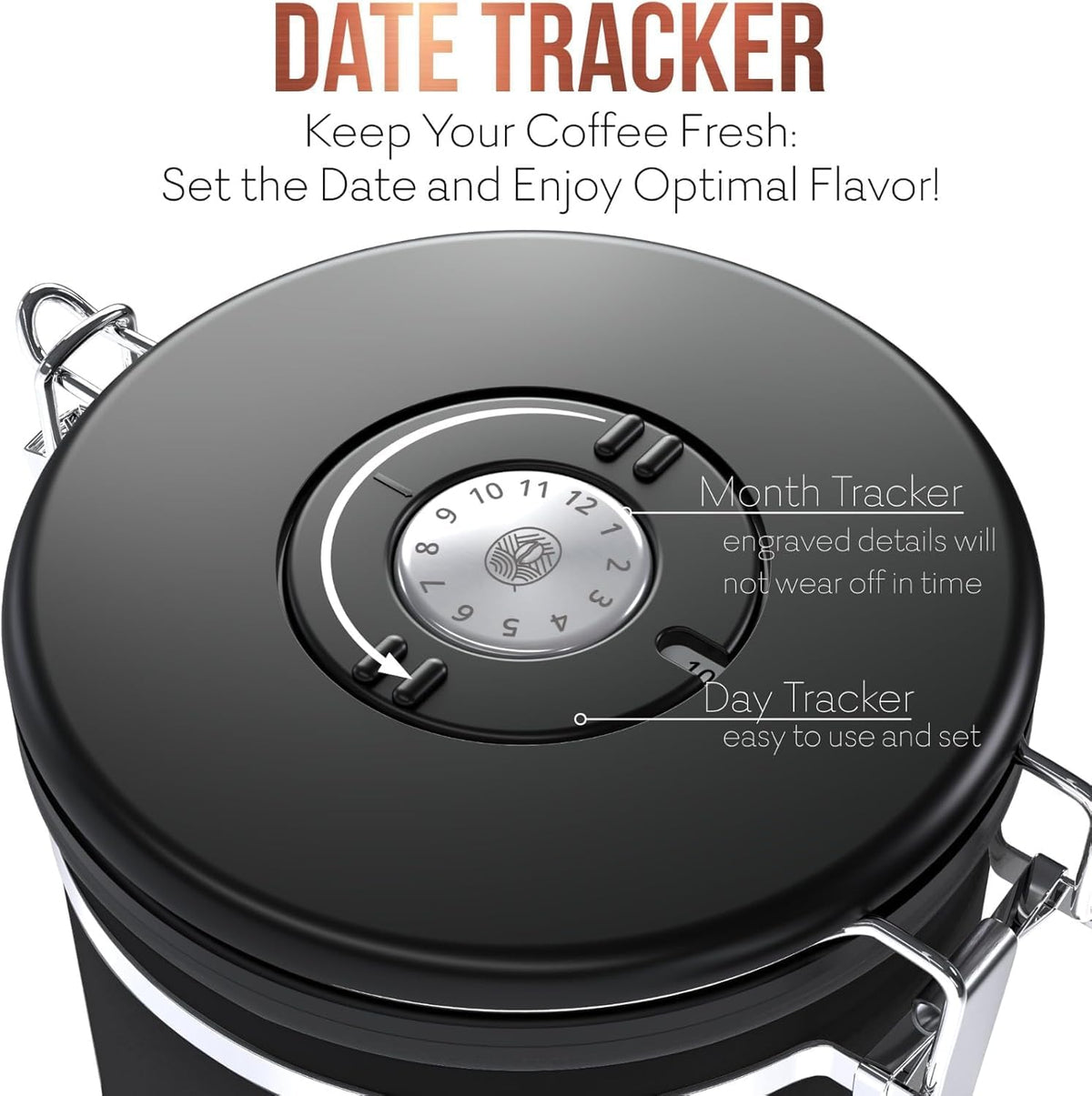 Coffee Canister – Airtight Stainless Steel Storage Container with Date Tracker & Scoop, Sealed Jar for Grounds, Beans, Tea, Flour, Cereal, and Sugar (Black Esspresso, 22OZ)