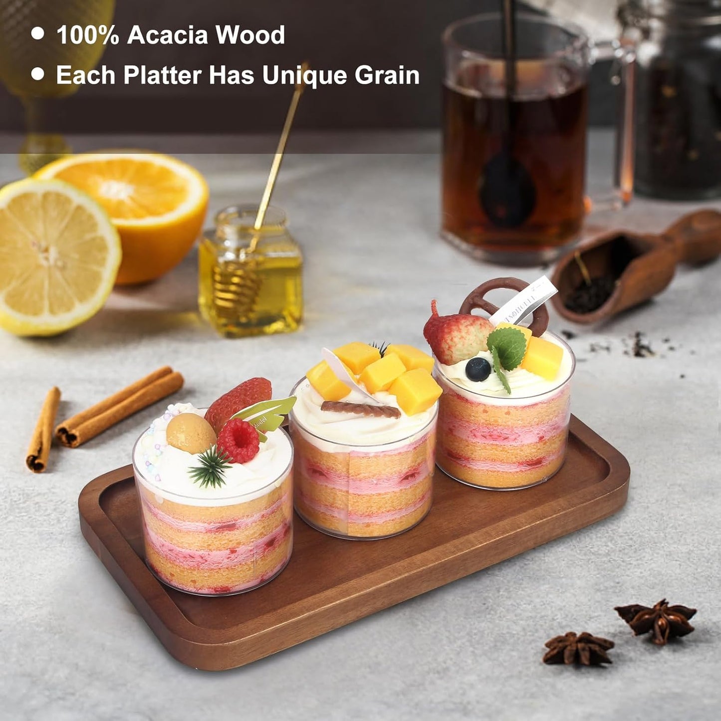 Small Wooden Platters Rectangle Mini Charcuterie Boards Acacia Wood Serving Trays Home Decor Cheese Board Cake Appetizer Plates Kitchen Charcuterie Platter for Food Dish Rectangular Dessert Snack Tray