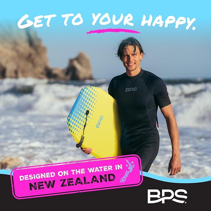 BPS New Zealand ‘Shaka’ Body Board for All Wave Conditions - Lightweight with EPS Core, HDPE Slick Bottom, Body Boards for Beach with Wrist Leash and Plug for Kids and Adults - All Skill Levels