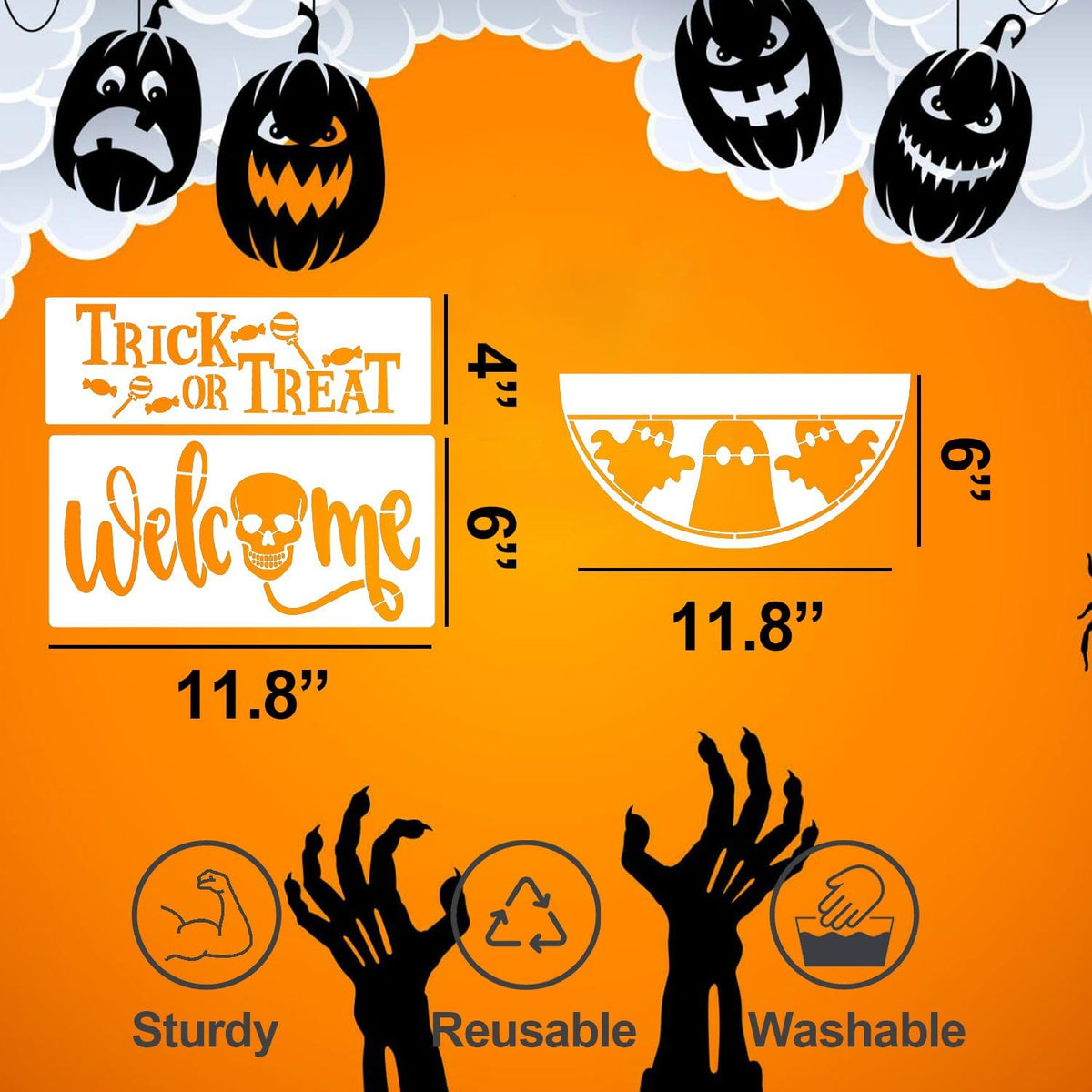 Halloween Stencils for Painting on Wood 12inch Large Halloween Stencil Hey Boo Witches Spider Bats Ghost Draw Templates for Porch Hanger Doormat Fabrics DIY Crafts Decor