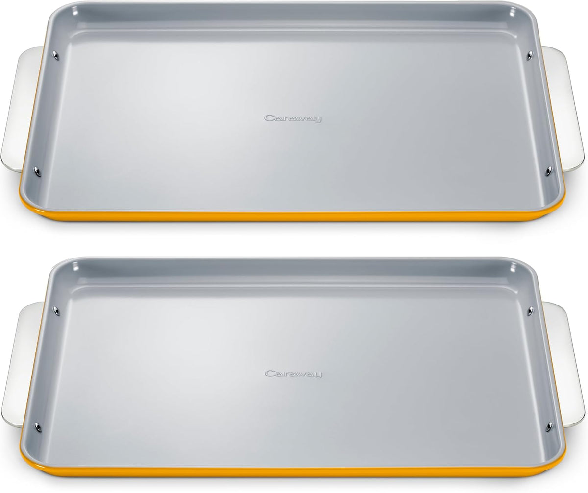 Caraway Non-Stick Ceramic Large Baking Sheet Duo - Naturally Slick Ceramic Coating - Non-Toxic, PTFE & PFOA Free - Perfect for Baking, Roasting, and More - Large (18" x 13") - Marigold
