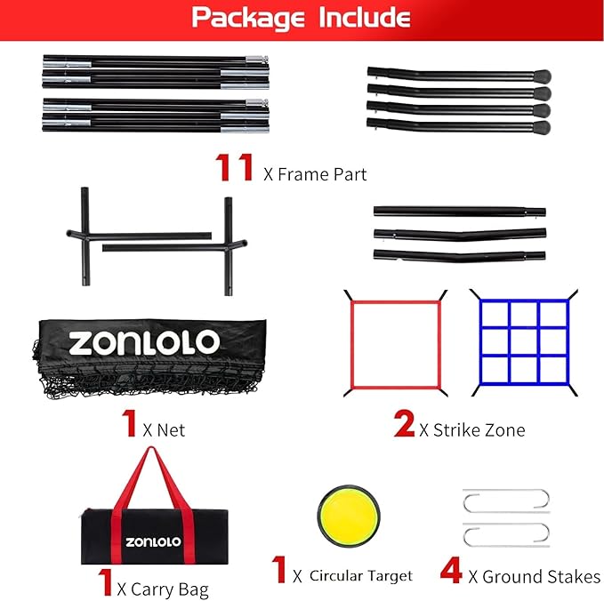6 x 6 FT Baseball Net with 3 Diffferent Targets, Portable Practice Net for Batting，Hitting，Pitching and Throwing,Compact Package with Small Carrying Bag，Great for Kids