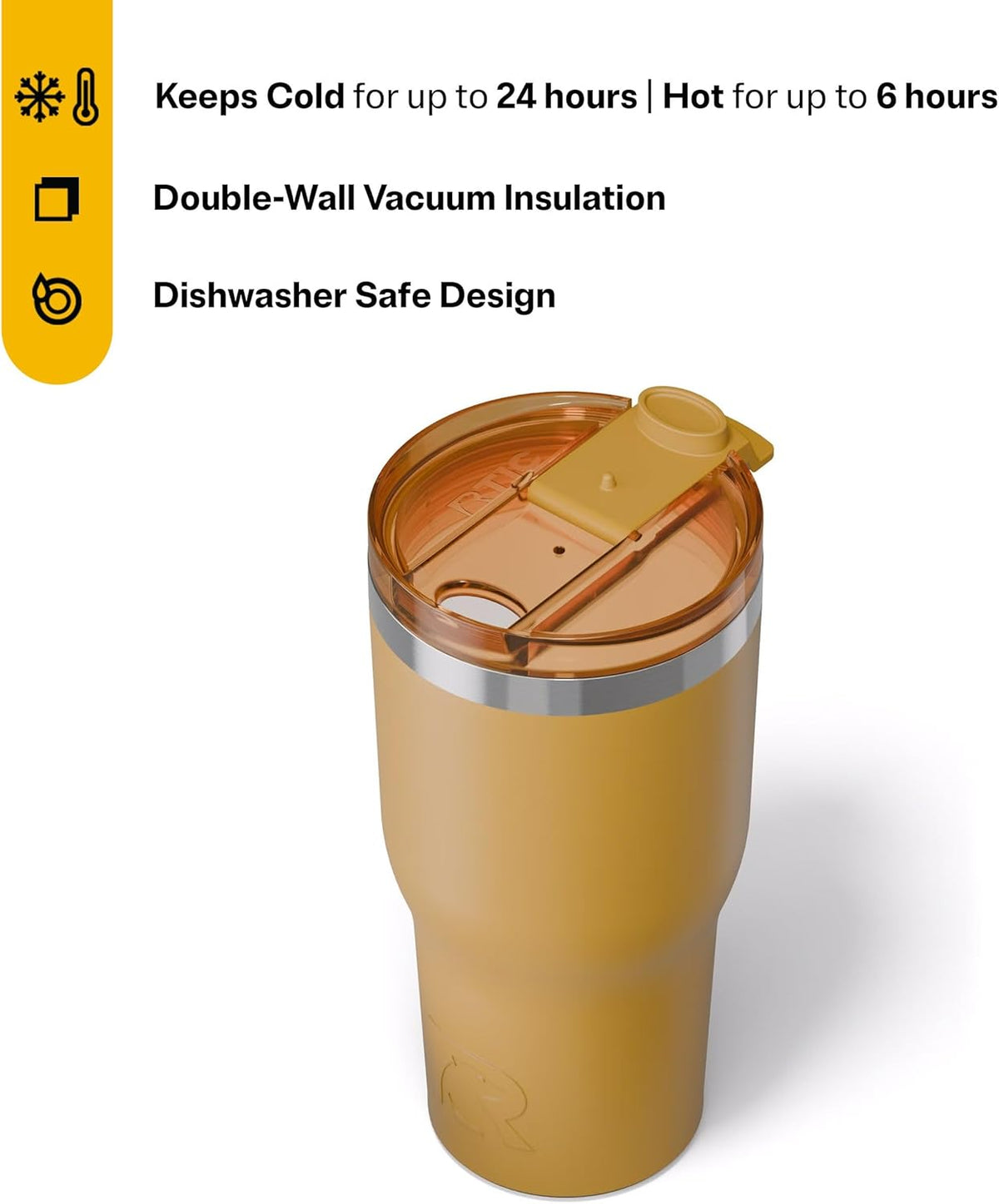 RTIC 30oz Essential Tumbler with Lid, Insulated, Stainless Steel, Metal, Double Wall Vacuum-Insulation, Ceramic Lined, Travel Cup for Iced Coffee, Tea, Hot and Cold Drink, Harvest