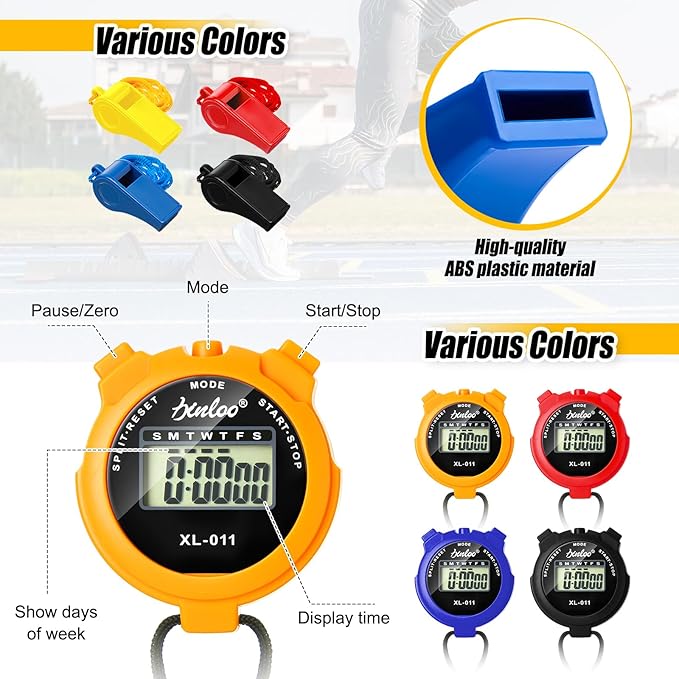 48 Pcs Digital Stopwatch Timer Plastic Whistle Bulk for Sports Coaches Referee Waterproof Watch Timer Whistle with Lanyard Multi Function Electronic Fitness Date Alarm (Multicolor)