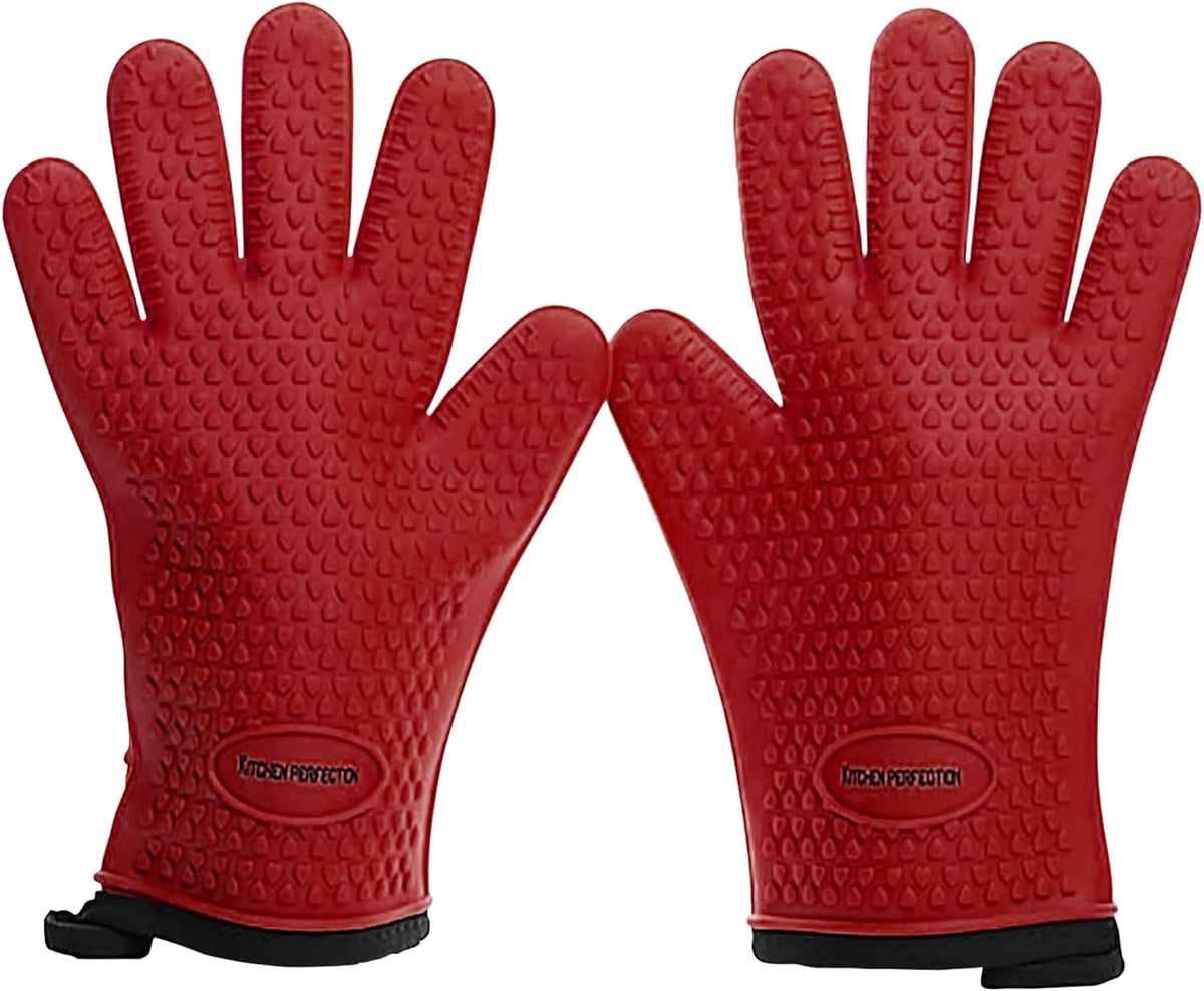 KITCHEN PERFECTION S Silicone Smoker Oven Gloves -Extreme Heat Resistant BBQ Gloves -Handle Hot Food Right on Your Grill Fryer Pit|Waterproof Oven Mitts |Superior Value Set+3 Bonuses