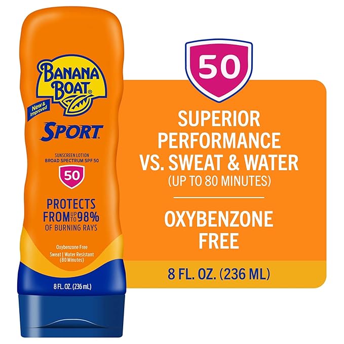 Banana Boat Sport Ultra SPF 50 Sunscreen Lotion, 8oz | Banana Boat Sunscreen SPF 50 Lotion, Oxybenzone Free, Sunblock, Water Resistant, 8oz