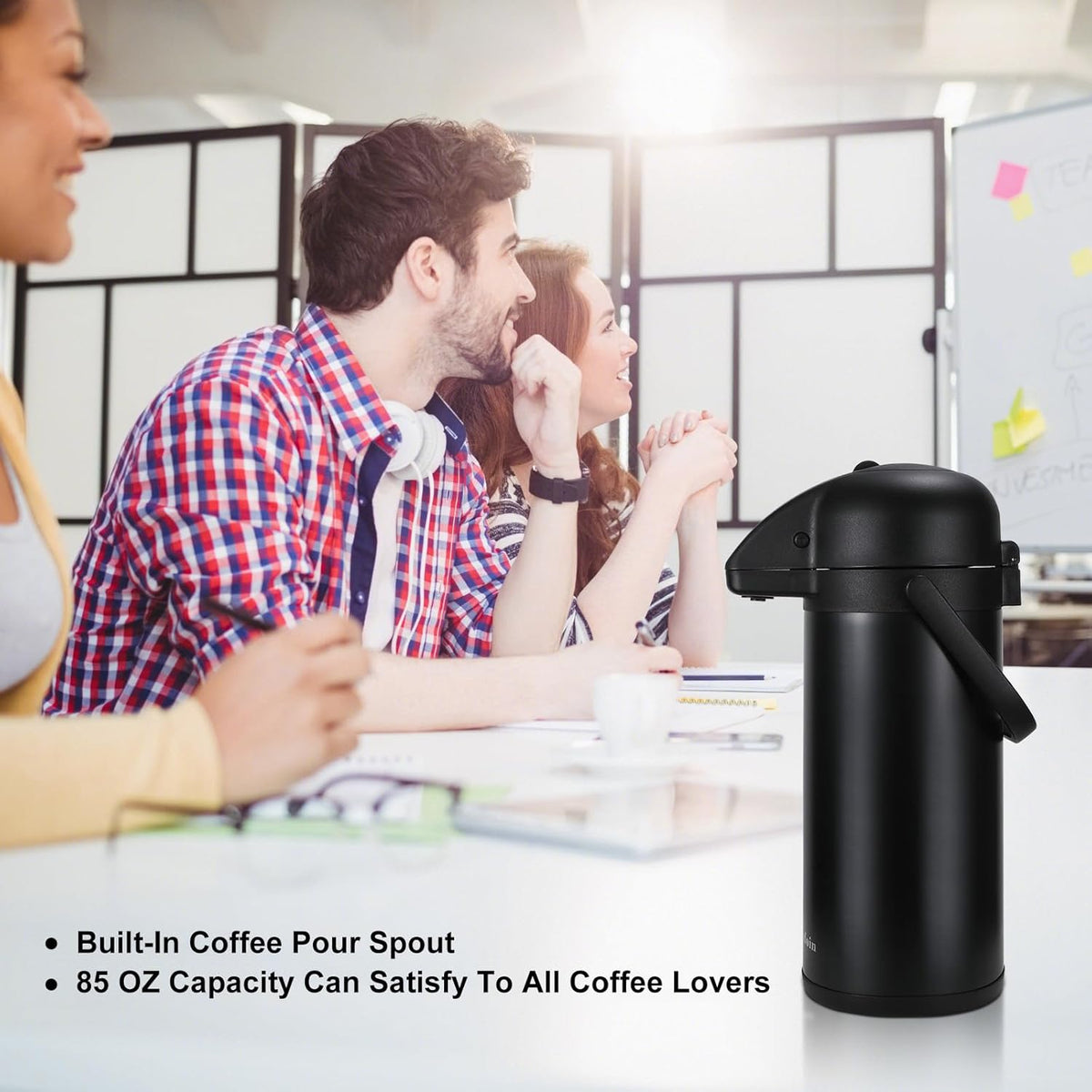 Updated Airpot Coffee Dispenser with Pump, 64 OZ Insulated Thermal Coffee Carafe for Keeping Hot - Cold Water, Party Chocolate Drinks & Stainless Steel Thermos Urn Large Thermal Hot Drink (Black)