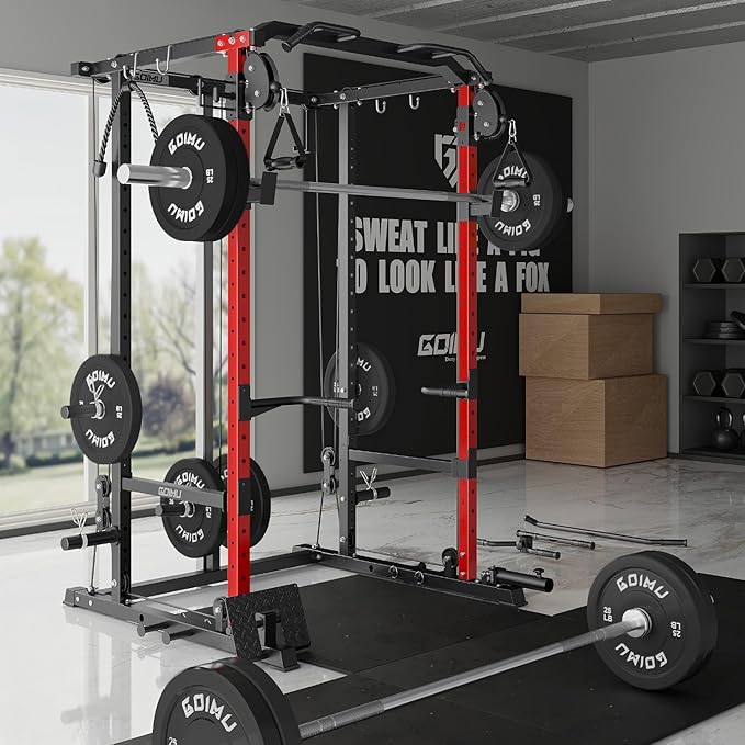 R1-V4 Power Cage Rack, 2000LB Squat Rack with Cable Crossover System, Multi-Function Weight Cage, Home Gym Workout Machine with More Training Attachments