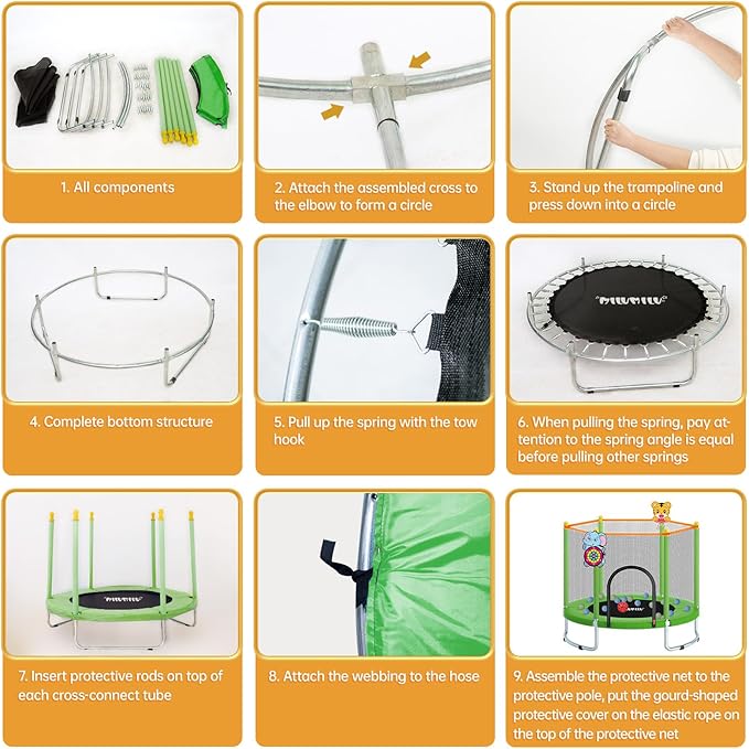 60" Indoor Outdoor Trampoline for Kids,MILUMILU Mini Baby Trampoline with Safety Enclosure Net, Basketball Hoop, Jumping Mat - Birthday Gifts for Children Boy Girl.