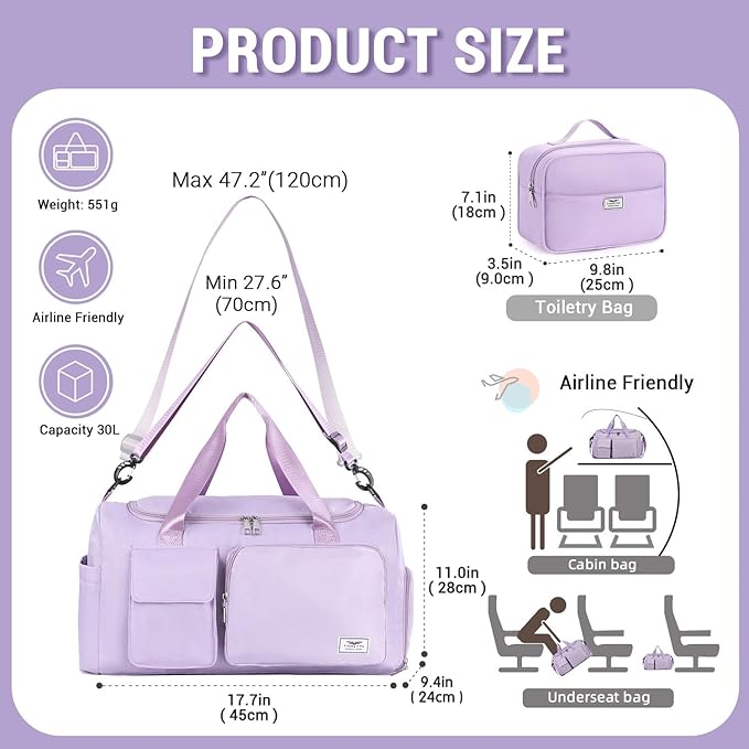 FIORETTO Women's Gym Duffle Bag with Shoes Compartment, 37L Capacity, Ideal for Travel, Gym, Sports, Duffel, Weekender