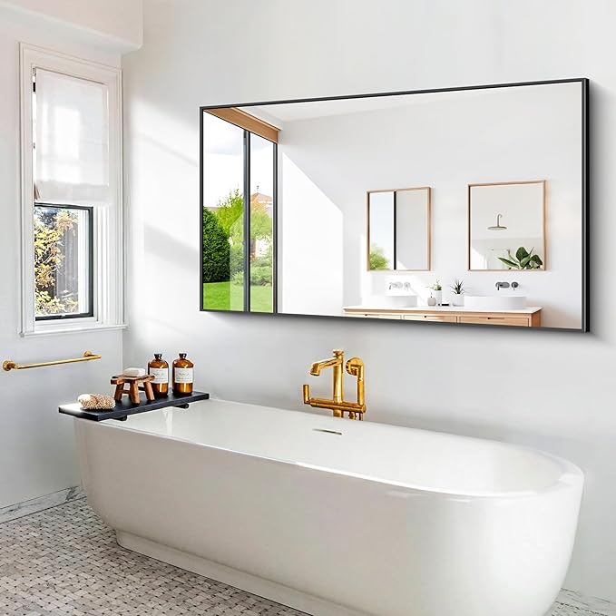 Bathroom Mirror,60x36 inch Large Wall Mirror for Bathroom Wall Mounted Black Rectangle Mirrors,Black Bathroom Mirror for Living Room,Farmhouse,Bedroom Entryway,Horizontal/Vertical