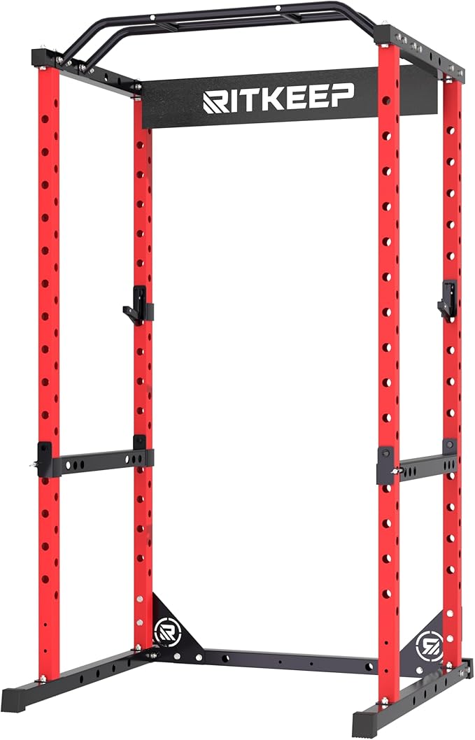 RitKeep Power Rack RMAX 2250 Multi-Function Power Cage for Strength Training - 1200lb Capacity Squat Rack with Multi-Grip Pull-Up Bar, Safety Bars, and J-Hook for Home Gym