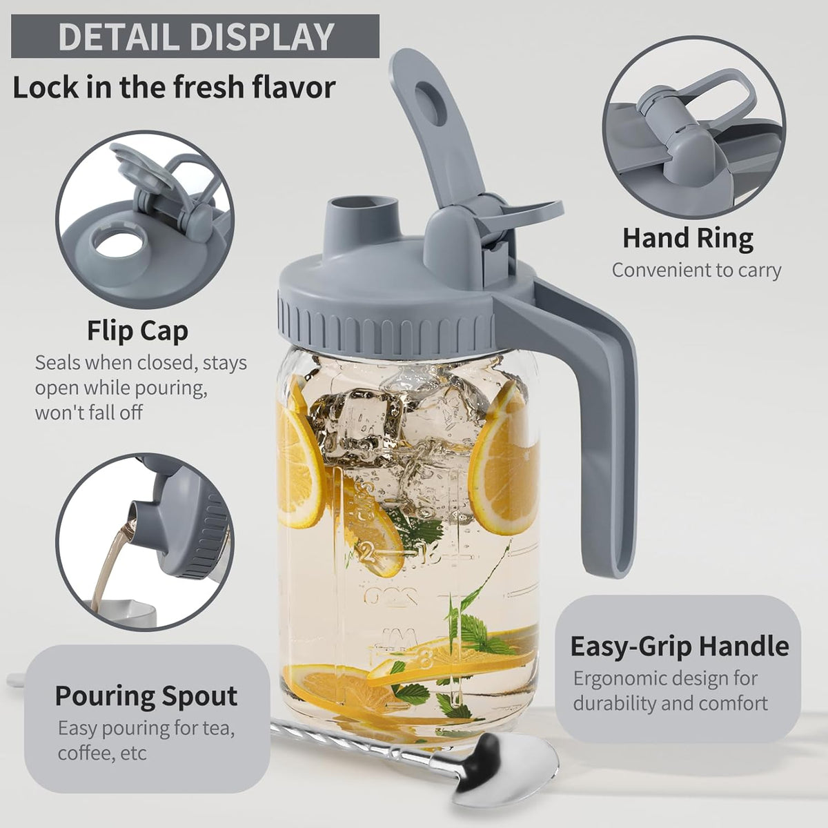 Glass Mason Jar Pitcher - 32oz Breast Milk Pitcher with Pour Spout Lid, Airtight Seal - Ideal for Cold Brew Coffee, Juice, Lemonade, and More - Premium Glass Jug for Beverages and Sun Tea