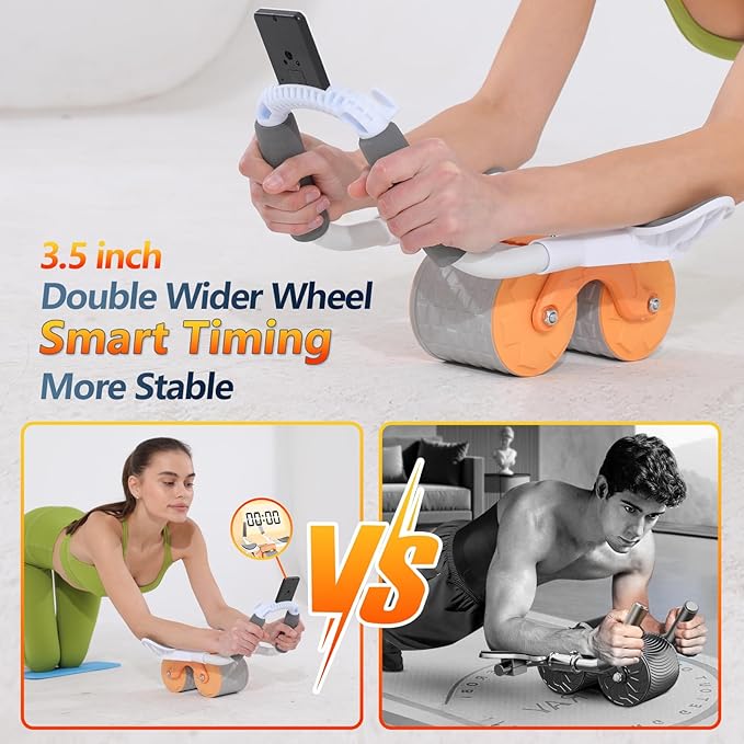2024 New Ab Roller Wheel with Timer & Knee Mat,Automatic Rebound Abdominal Wheel with Elbow Support Ab Workout Equipment for Strengthening Core Muscles Abs Exercise Roller for Women Men
