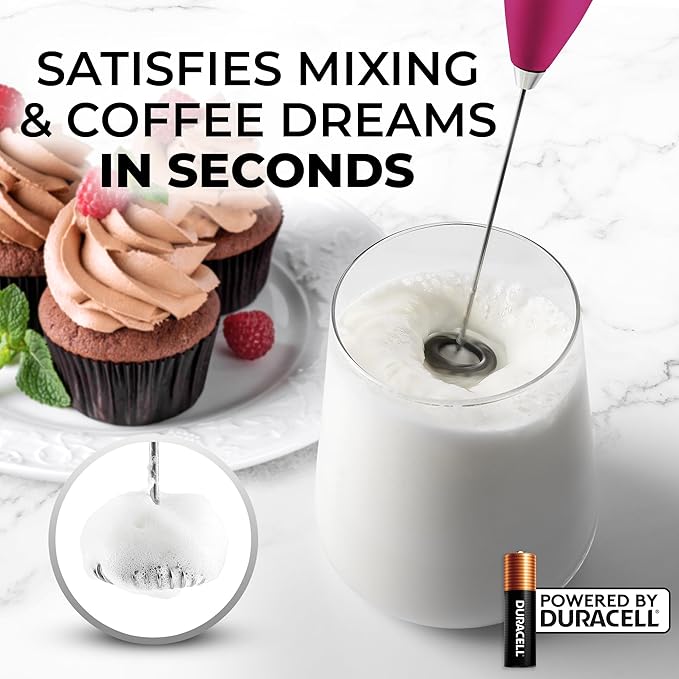 Zulay Powerful Milk Frother (4 Duracell Batteries Included) - Handheld Milk Frother Wand Drink Mixer for Coffee - Powerful Milk Foamer for Cappuccino, Frappe, Matcha & Coffee Creamer - Pink & Gold