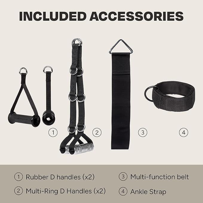 Inspire Fitness Functional Trainer Home Gym, SCS Smith Machine Cage System - Cable Machine Accessories - D-Handles, Ankle Strap & Multi-Function Belt