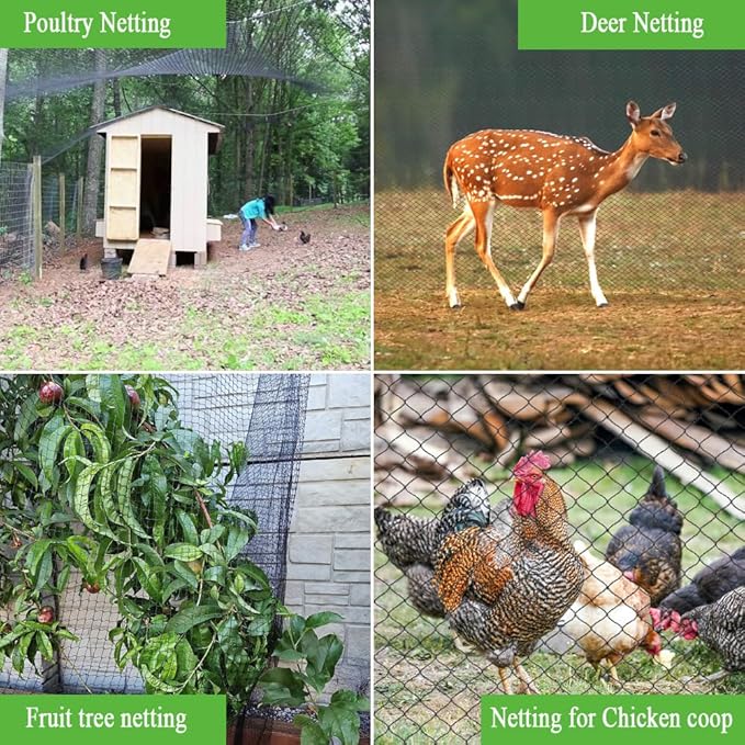 Bird Netting 25x25 Ft, 1/2In Mesh Heavy Duty Garden Netting Pest Barrier for Plants, Fruit Trees, Vegetables, Extra Strong Woven Mesh Netting, Animal Fencing Against Birds, Deer, Poultry